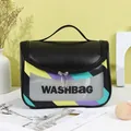 Portable color-block washbag in black and yellow with a clear PVC window and handle - 22.5*16.5*15.2CM / Black