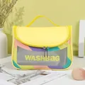 Portable yellow macaron makeup bag with rainbow stripes and a clear window display - 22.5*16.5*15.2CM / Yellow