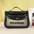 Schwarze tragbare klare Kosmetiktasche mit Griff und WASHBAG-Print aus TPU und PU - 22cmx14cmx14cm / Schwarz