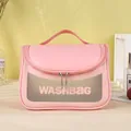 Rosafarbene Kulturtasche mit Klarsichtfenster und Tragegriff für Kosmetikartikel - 22cmx14cmx14cm / Rosa