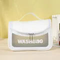 Portable white waterproof toiletry bag with WASHBAG text and transparent frosted window - 22cmx14cmx14cm / White