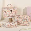 Set di borse da trucco trapuntate con motivo floreale arancione e zip in metallo - Piccolo / Orange/Floral