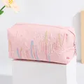 Trousse à maquillage rose avec texture gaufrée et broderie ondulée colorée de voyage - X-208 Rose