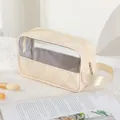 Creamy PU leather cosmetic bag with transparent window and gold floral prints - Cream White (X-201-1)