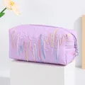 Trousse de maquillage plissée lavande avec broderie ondulée et fermeture étoile - X-208 Violet