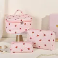 Lot de 3 trousses de toilette matelassées roses avec imprimé fraises mignon - Rose/kaki