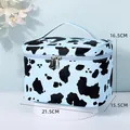 Light blue cow print makeup bag with handle and dual zippers 21.5x15.5x16.5cm - Large Square Style