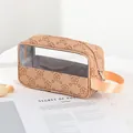 Pink cherry blossom cosmetic bag with transparent window and smooth top zipper - Khaki (X-201-1)