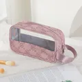 Pink floral toiletry bag with clear PVC window and rose blossom pattern finish - Lilac (X-201-1)