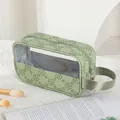 Sage green PU makeup bag with dark green floral patterns and clear PVC window - Milk Green (X-201-1)