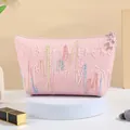 Neceser rosa con textura, bordado de ondas de colores y colgante de estrella - X-159-2 Rosa