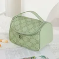 Light green vintage PU leather cosmetic bag with embossed floral texture and top handle - Milk Green (X-804)