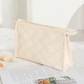 Cream white PU leather cosmetic bag with gold floral pattern and side handle - Cream White (X-152)