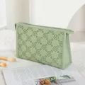 Mint green vintage floral PU leather cosmetic bag with zipper and large capacity - Milk Green (X-152)