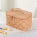 Vintage apricot pink PU leather cosmetic bag with embossed cherry blossom patterns - Khaki (X-158-3)