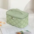 Retro mint green PU leather makeup bag with floral embossing and top handle - Milk Green (X-158-3)