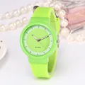 Vibrant lime green silicone quartz watch with minimalist dial and silver hands - Green