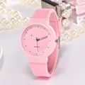 Pink minimalist quartz watch with silicone strap and matching dial for women - Pink