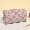 Pink vintage floral embossed PU leather cosmetic bag with silver zipper closure - Lilac (X-208)