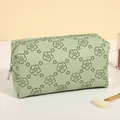 Large capacity vintage PU leather travel makeup bag with green floral pattern - Milk Green (X-208)