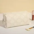 Creamy white PU leather makeup bag featuring elegant cherry blossom embossed patterns - Cream White (X-208)