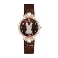 Elegant rose gold quartz watch for women with brown rabbit dial and leather strap - Brown