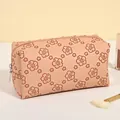 Floral PU leather cosmetic bag in pink with red vintage hibiscus flower patterns - Rose Pink (X-208)