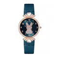 Detailed close-up of a blue dial with a sparkly rabbit pattern and rose gold accents - Navy Blue