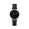 Damen-Armbanduhr mit schwarzem Mesh-Band, Roségold-Gehäuse und floralem Zifferblatt - Schwarz