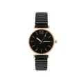 Γυναικείο ρολόι rose gold με μαύρο ανάγλυφο καντράν και ελαστικό μεταλλικό λουράκι - Μαύρο