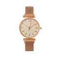 Damen-Quarzuhr in Roségold mit Zifferblatt im Blattmuster und Magnet-Mesh-Armband - Roségold Armband Weißes Zifferblatt