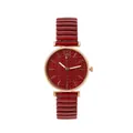 Λεπτομέρεια κόκκινου καντράν με θήκη rose gold και ελαστικό λουράκι με αρθρώσεις - Κόκκινο