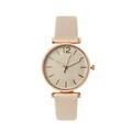 Minimalistisch dameshorloge met roségouden kast en beige leren band met textuur - Wit