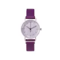Fashionable purple quartz watch with Milanese mesh strap and heart-shaped second hand - Purple