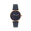 Elegant dameshorloge met een donkerblauwe wijzerplaat en een roségouden metalen kast - Blauw