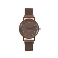 Minimalist dark brown quartz watch with mesh metal strap and small seconds dial - Brown