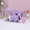 Lavender rabbit print makeup bag set with transparent PVC outer and canvas inner pouch - Toiletry Storage Bag Bundle (X-152) / Purple Gradient