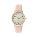 Minimalistisch dameskwartshorloge met roze lederen band en roségouden metalen kast - Roze