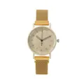 Orologio al quarzo con cinturino in maglia dorata, quadrante beige e lancetta dei secondi a cuore - Oro