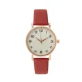 Vintage dameshorloge met roségouden kast, rode leren band en een witte wijzerplaat - Rood