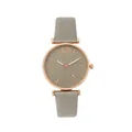 Minimalist women's quartz watch with gray PU leather strap and rose gold metal case - Gray