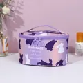 Purple gradient cosmetic bag with cute rabbit print and dual zipper handle design - Oval Makeup Bag (X-183) / Purple Gradient