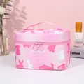 Pink gradient cosmetic bag with black rabbit print and top handle for travel storage - Large Square Storage Bag (X-137) / Pink Gradient