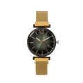 Dettaglio orologio quarzo donna, quadrante verde e cinturino in maglia acciaio oro rosa - Oro