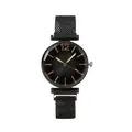 Orologio minimalista nero in maglia da donna con vetro sfaccettato e dettagli oro rosa - Nero