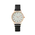 Minimalist women quartz watch with rose gold case, white dial and black mesh band - Black