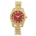 Hip hop gold watch for women with red dial and crystal encrusted linked bracelet - Gold Case Red