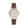 Elegant rose gold watch with brown mesh strap and sunray textured white dial - Brown