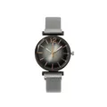 Elegant women quartz watch with black gradient dial and silver Milanese mesh band - Gray