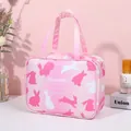 Pink portable travel makeup bag with cute rabbit prints and sturdy dual top handles - Commuter Portable Handbag (X-210) / Pink Gradient